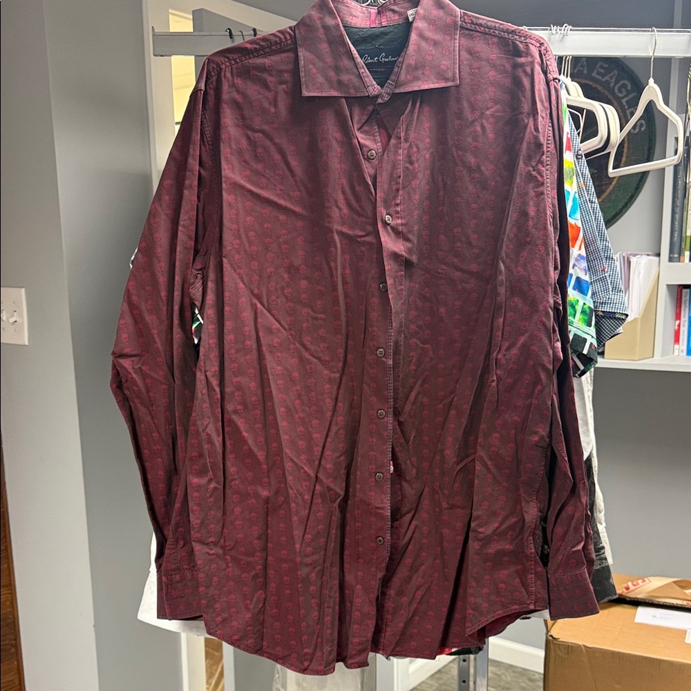 Robert Graham Maroon Casual Button-Down Shirt